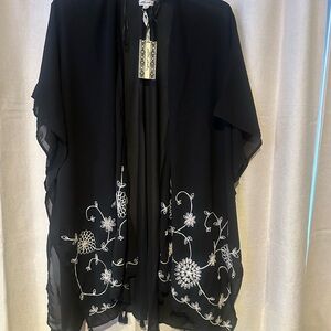 Black Kimono with White Embroidery